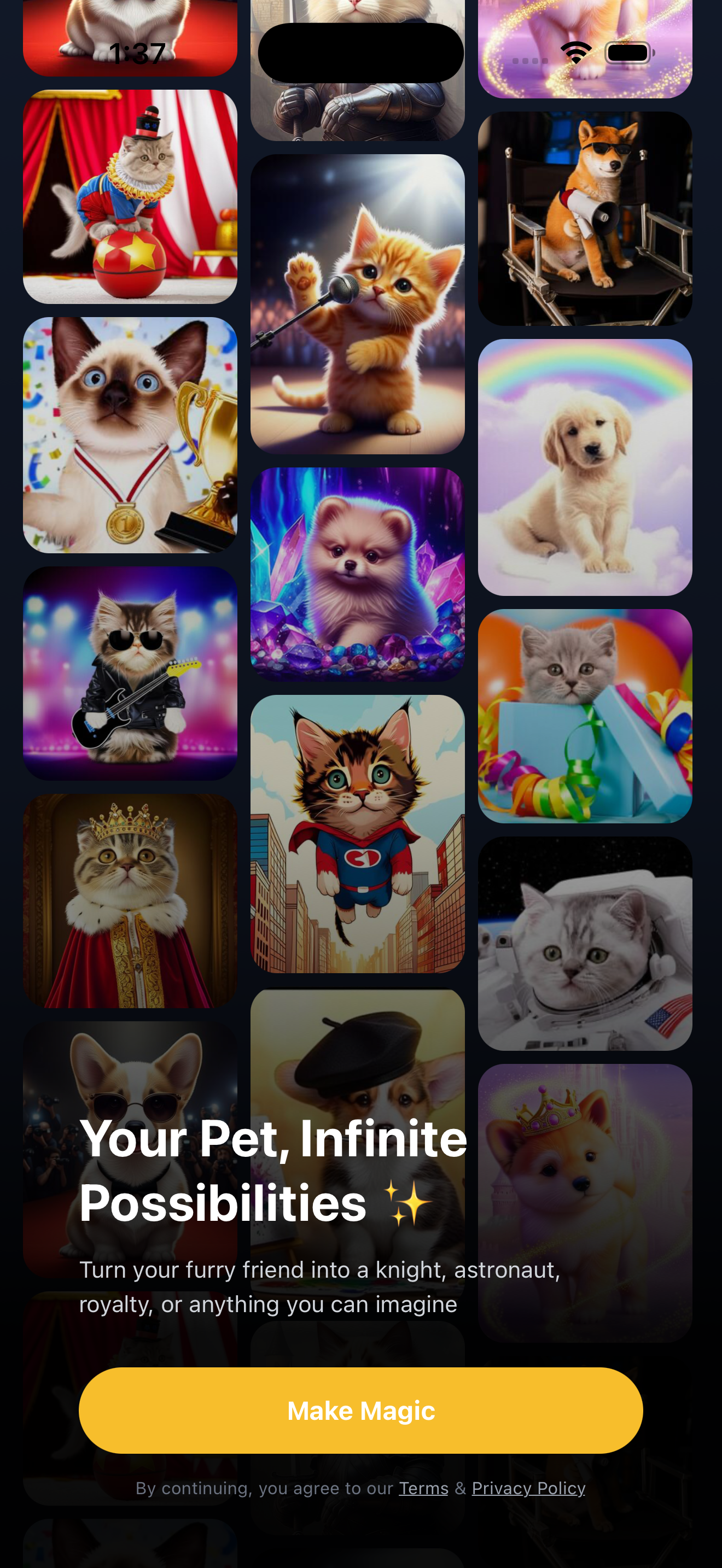 TailorTail App showing AI pet art transformation